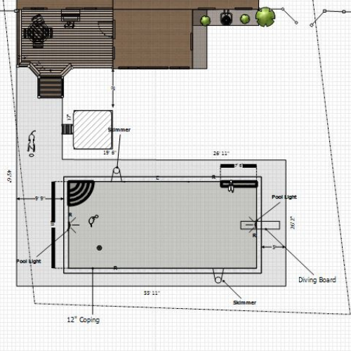 2D Pool rendering showing rectangular pool and patio