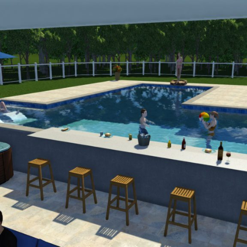 3D pool rendering of geometric pool with swim bar