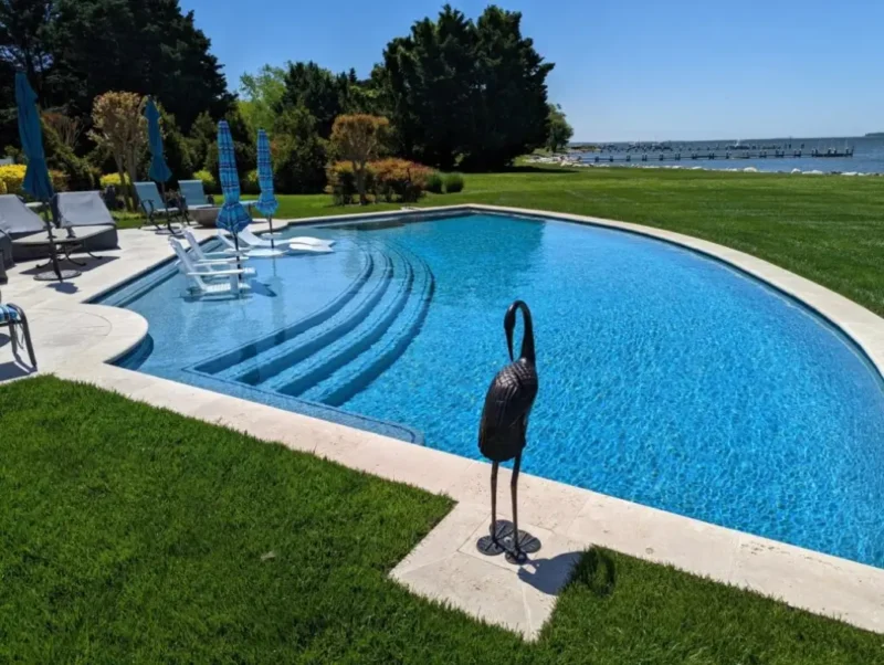 A custom pool with a tanning ledge by Coastal Pools in Maryland & Delaware