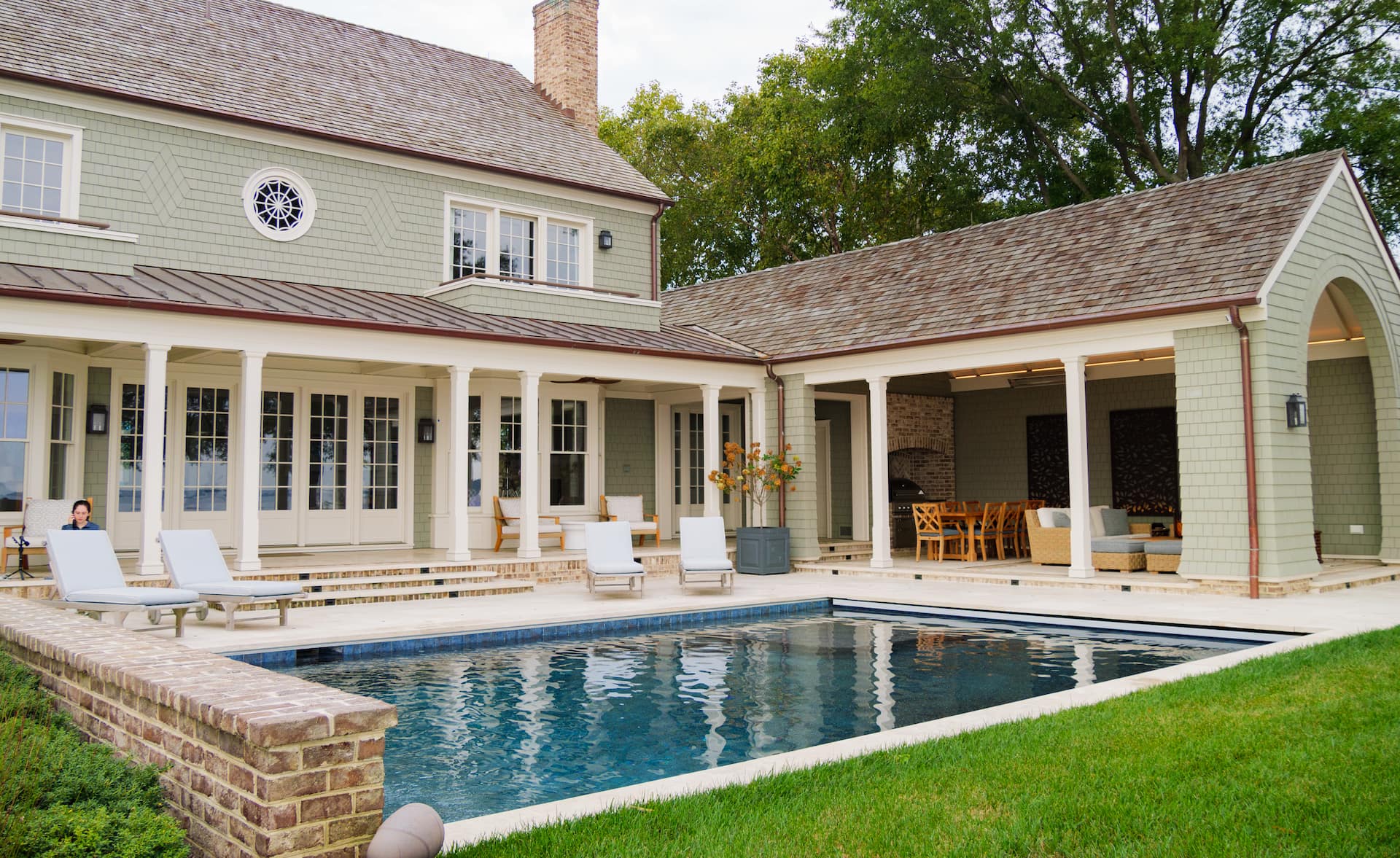 geometric pool and outdoor entertainment area